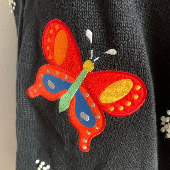 The Quacker Factory Women's 1X Button Up Cardigan Black w/ Butterflies - Picture 5 of 13